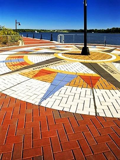Compass rose paver plaza at Leonardtown Wharf on the waterfront