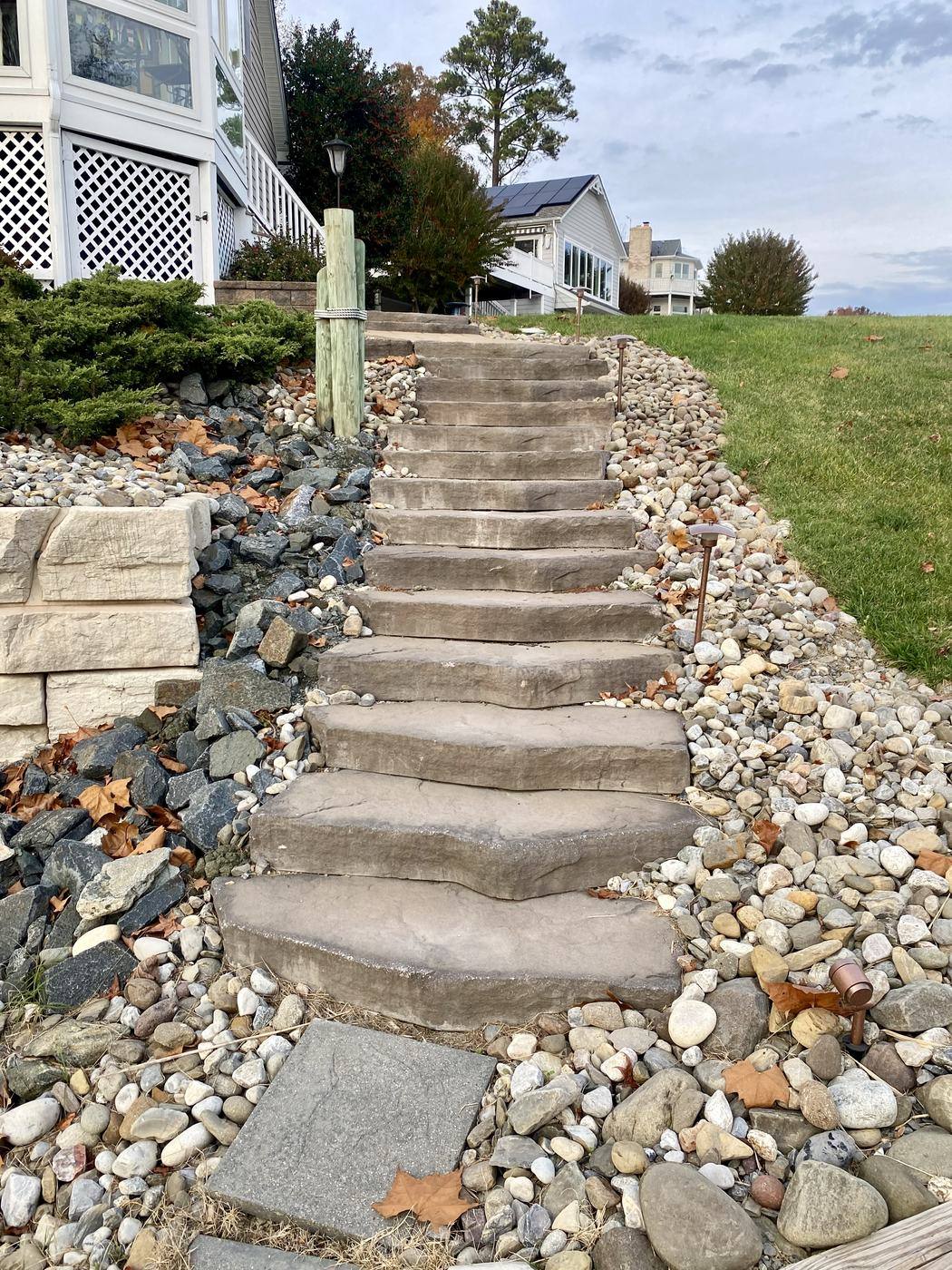 Natural stone steps winding up a rocky slope